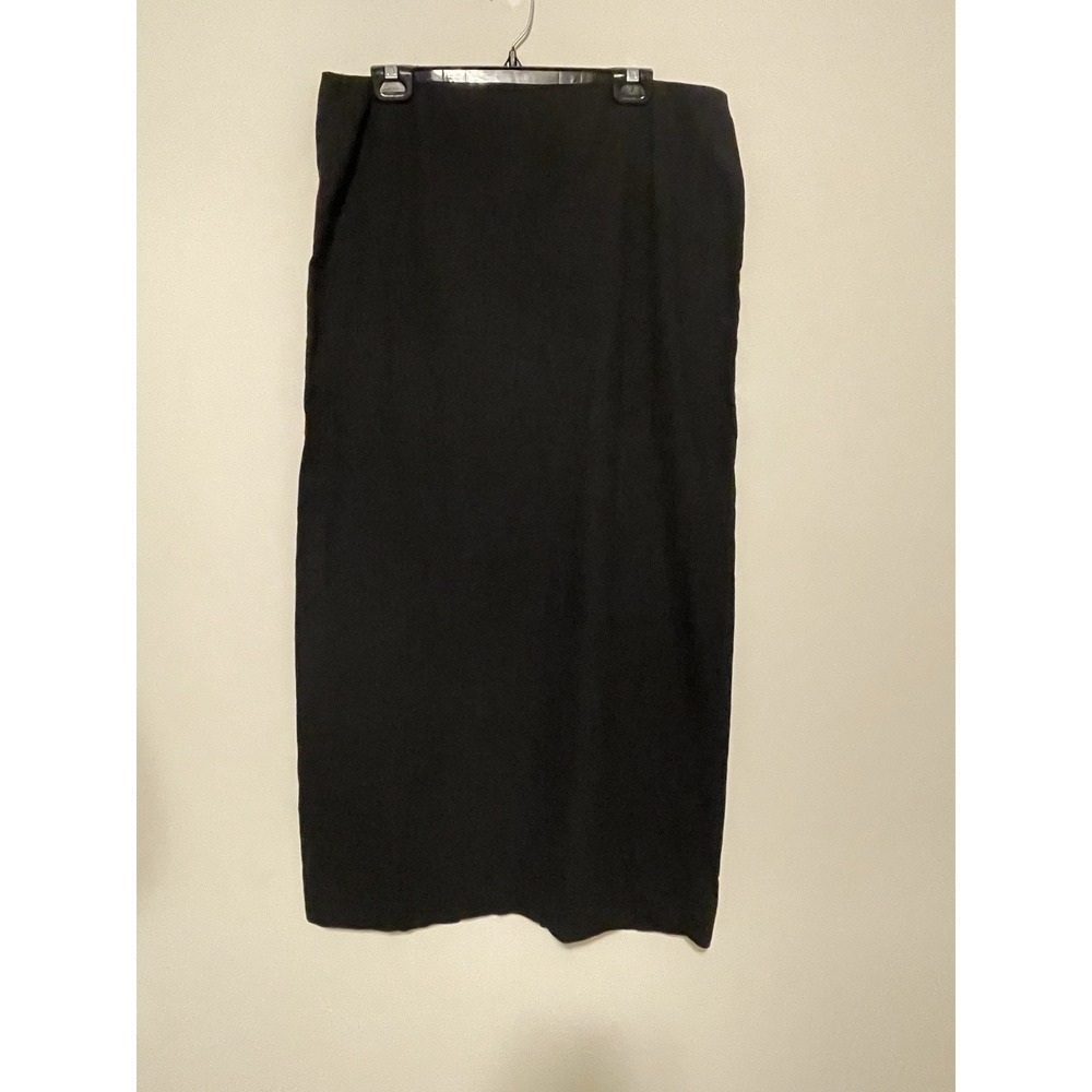 Mango Skirt Women's 10 Black Long Straight Back Slit Ramie Cotton Workwear